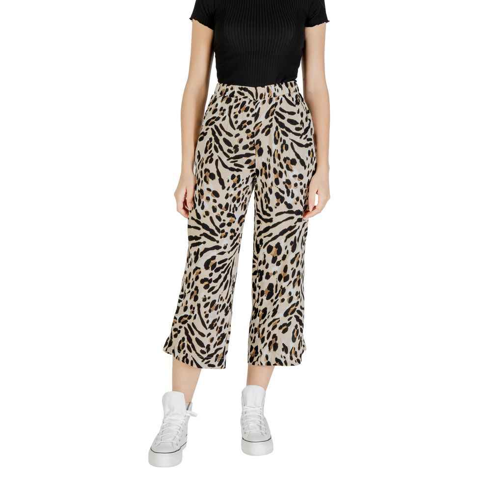 ICHI Beige Viscose Cropped Pant