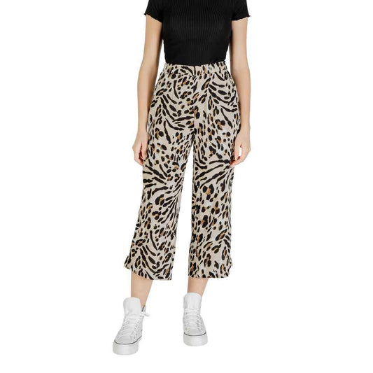ICHI Beige Viscose Cropped Pant