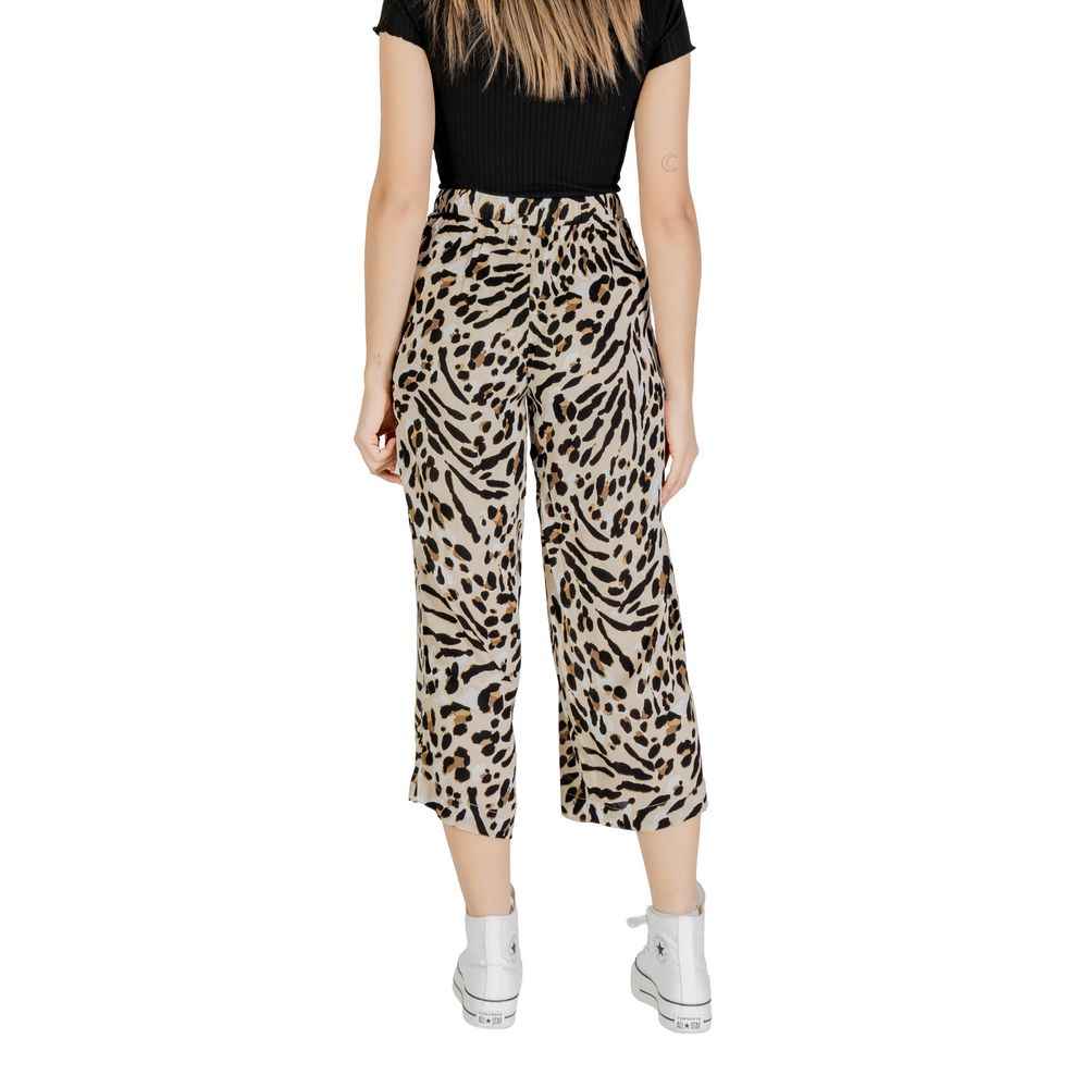 ICHI Beige Viscose Cropped Pant
