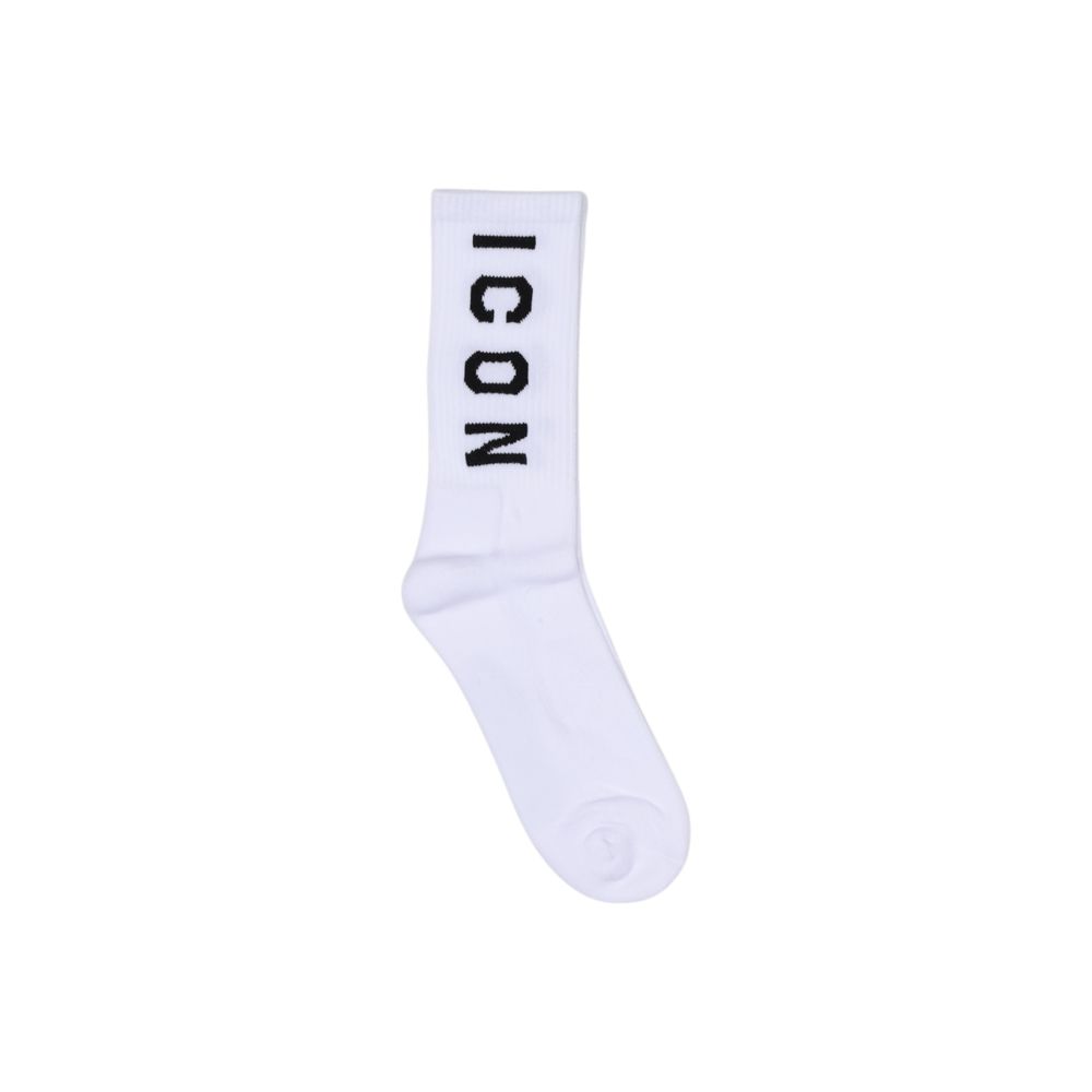 Icon Logo Vertikale Premium Cotton Unisex Socks - White