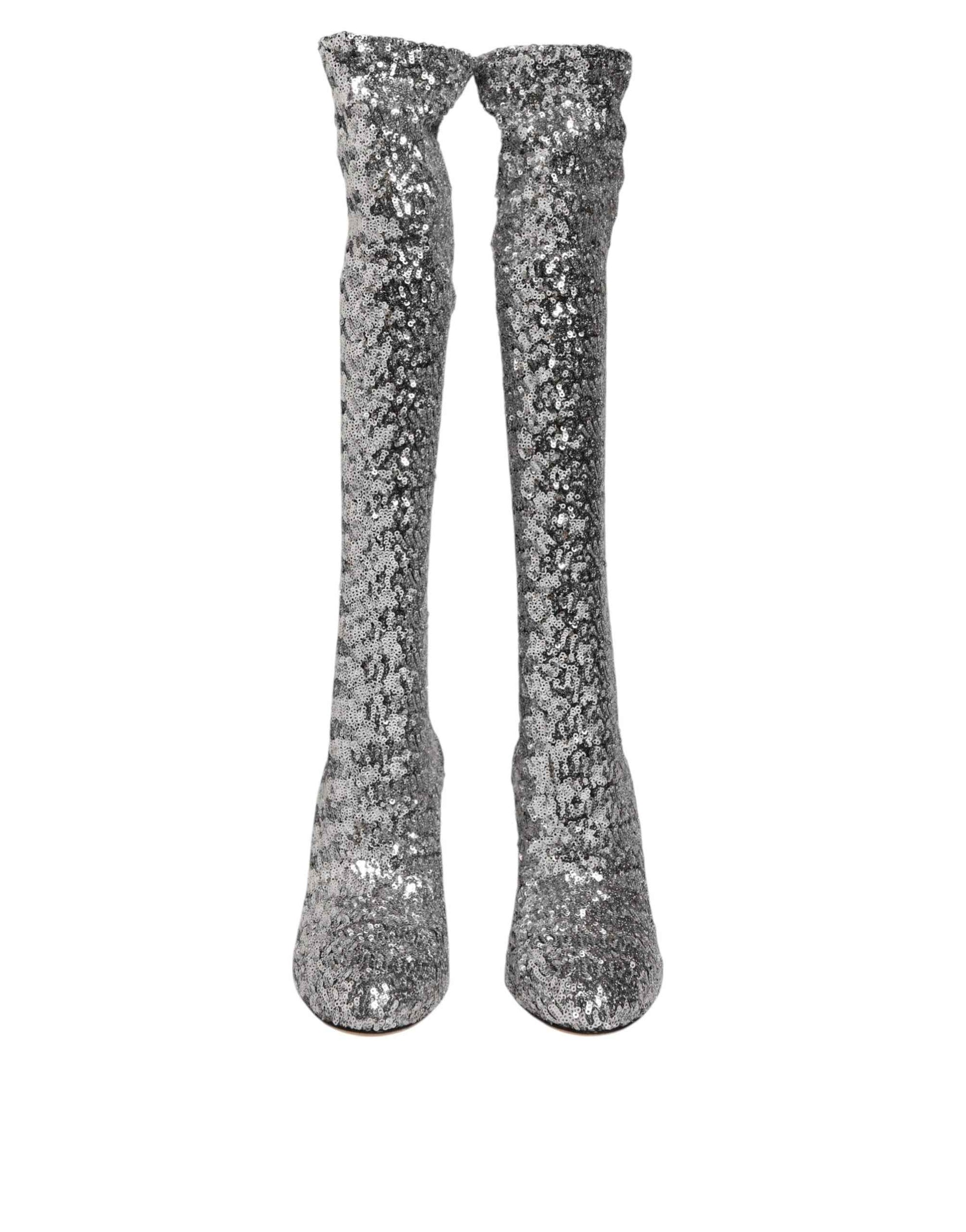 Dolce & Gabbana High Heel Boots Sequins Glitter - Zilver