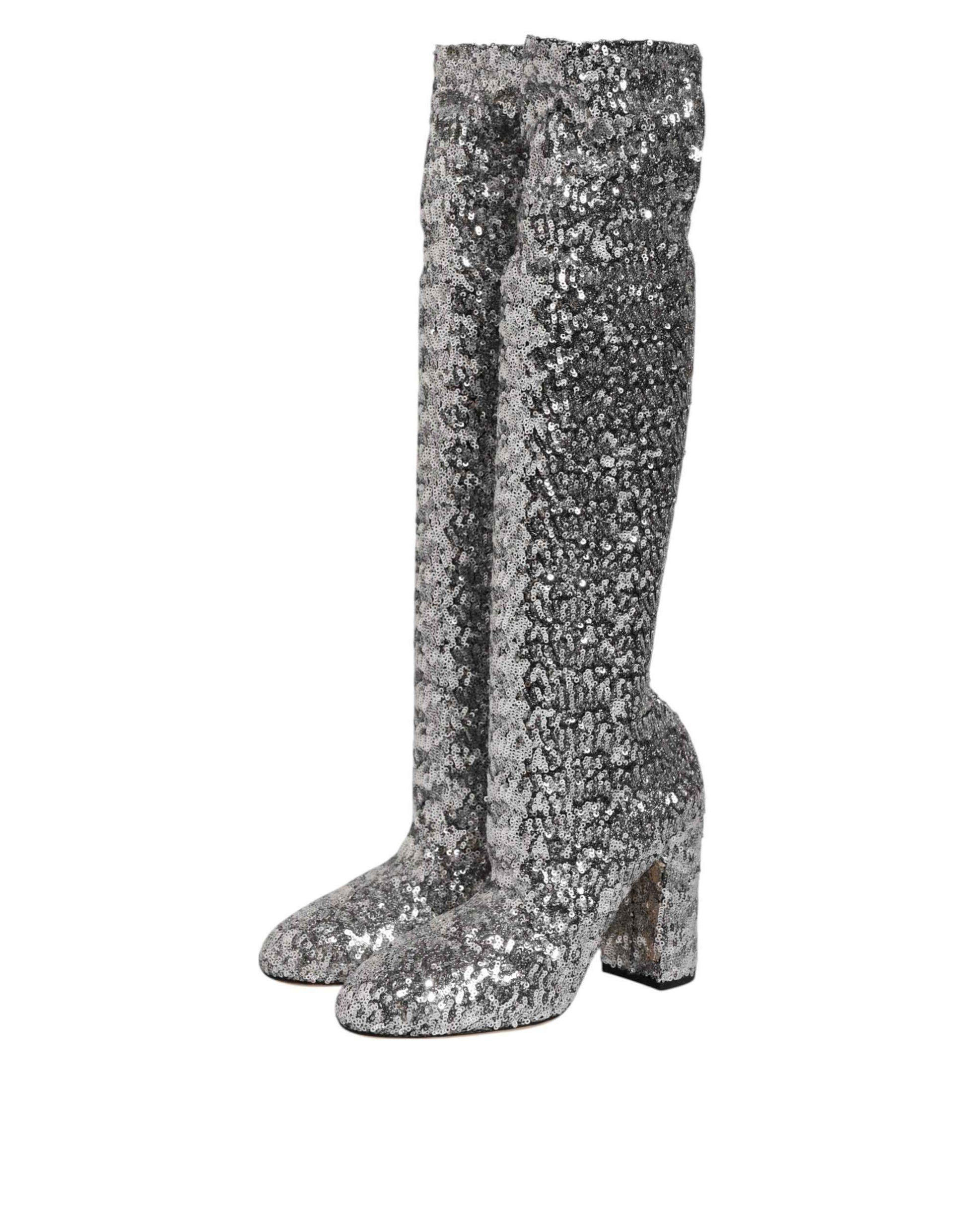 Dolce & Gabbana High Heel Boots Sequins Glitter - Zilver