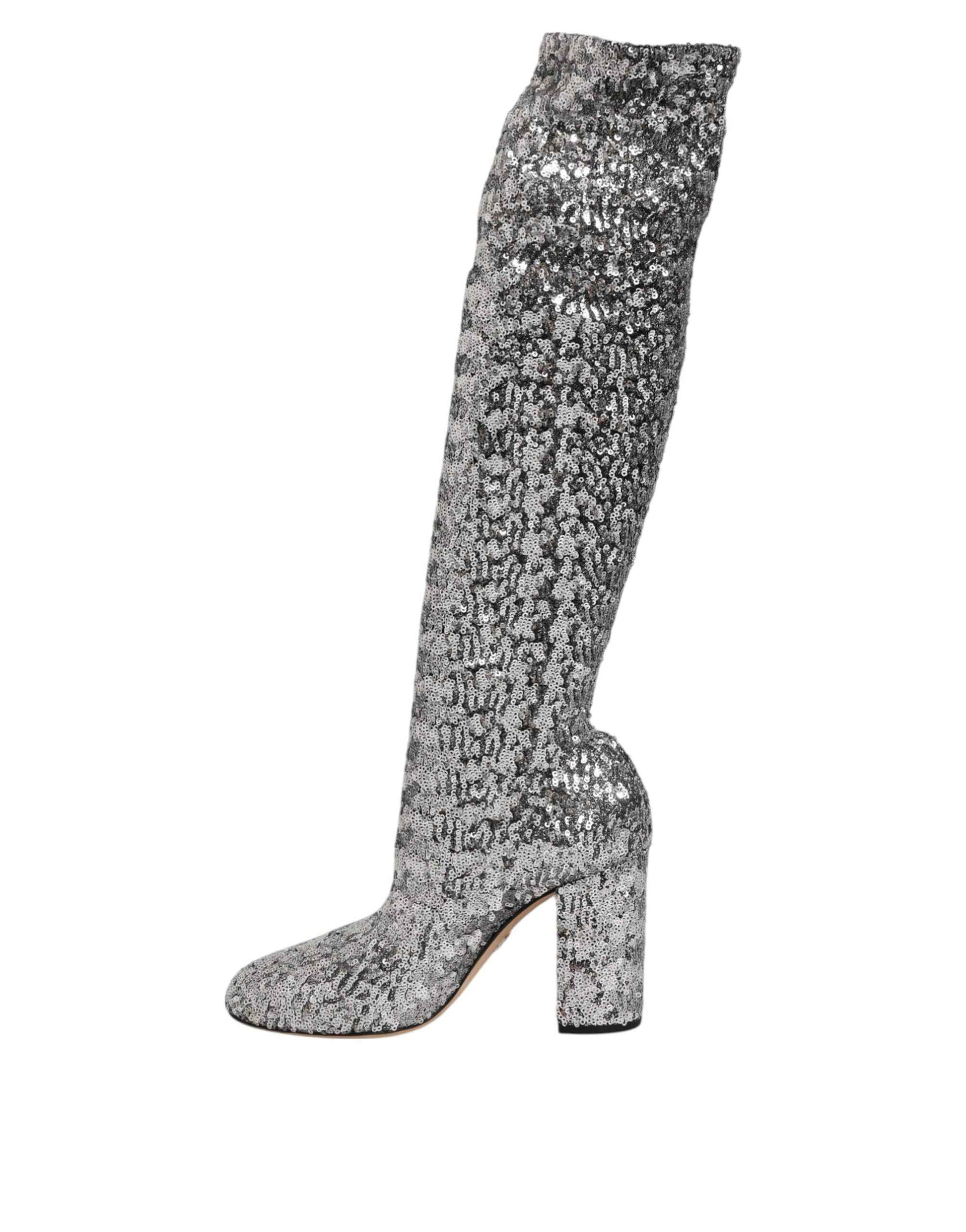 Dolce & Gabbana High Heel Boots Sequins Glitter - Zilver
