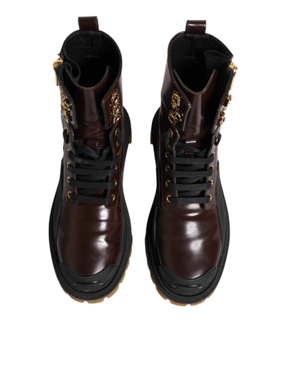 Dolce & Gabbana Korte Boots Leren Biker Maroon Midcalf