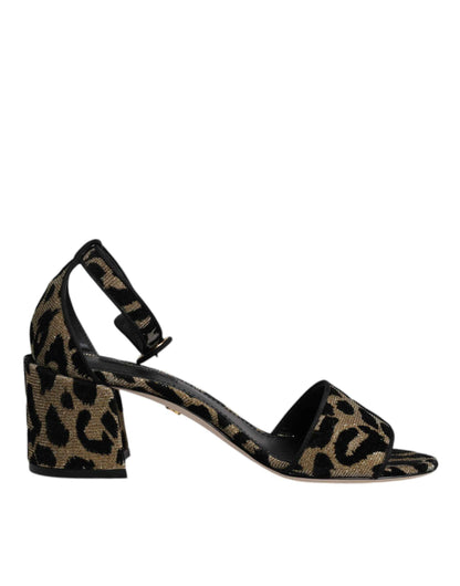 Dolce and Gabbana Goud Leopard Sandalen met Enkelriem