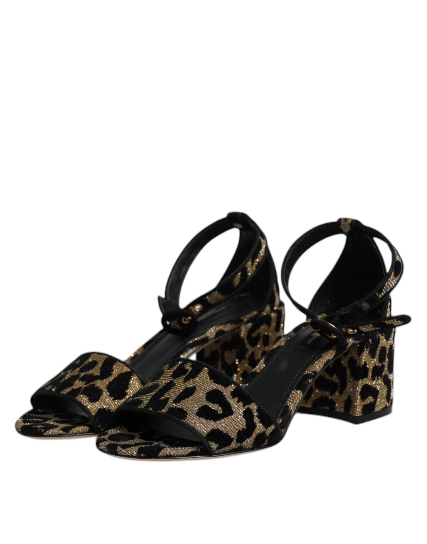 Dolce and Gabbana Goud Leopard Sandalen met Enkelriem