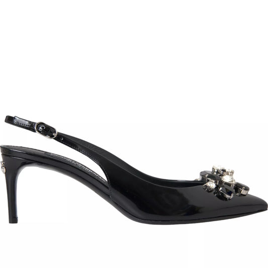 Dolce & Gabbana Kristal Slingback Patent Leer - Zwart