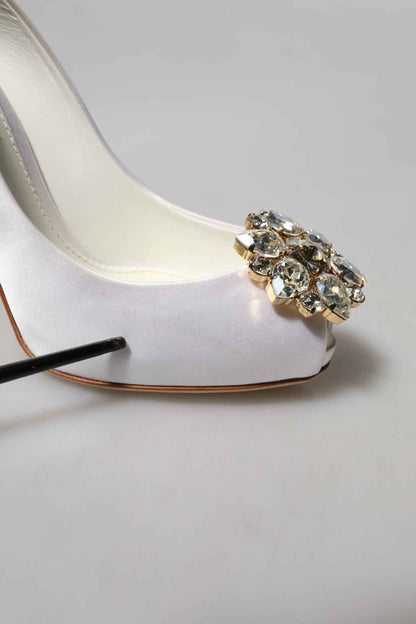 Dolce & Gabbana Open Toes Pumps Satin Wit Kristallen