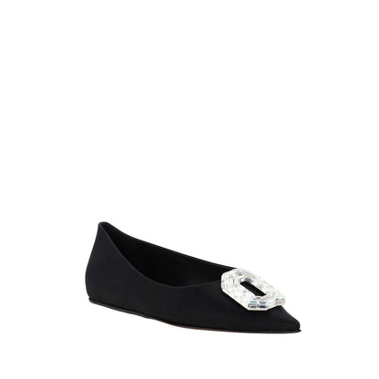 Amina Muaddi Camellia Silk Ballerina Flats Crystal