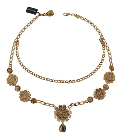 Dolce & Gabbana Gold Tone Floral Crystals Purple Embellished
