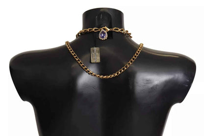 Dolce & Gabbana Gold Tone Floral Crystals Purple Embellished