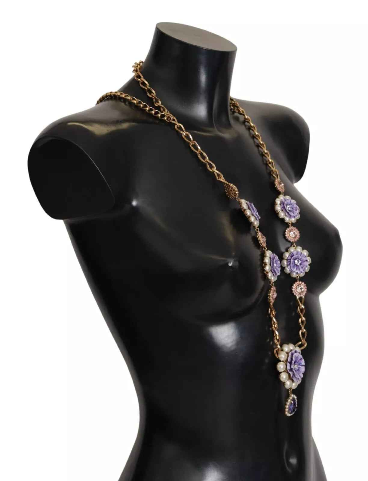Dolce & Gabbana Gold Tone Floral Crystals Purple Embellished