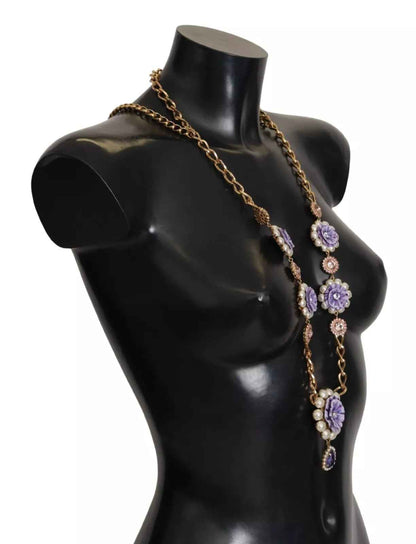 Dolce & Gabbana Gold Tone Floral Crystals Purple Embellished