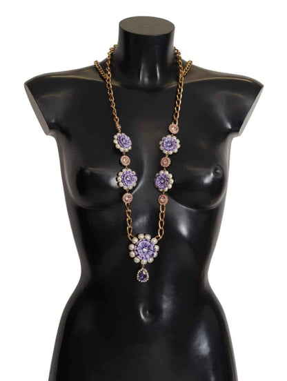 Dolce & Gabbana Gold Tone Floral Crystals Purple Embellished