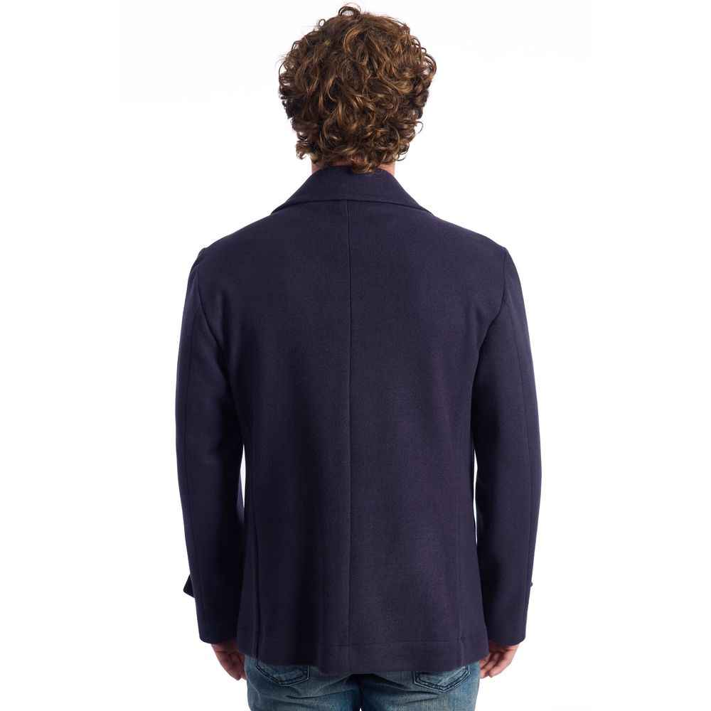 Roberto Pepe Luxury Blue Wool Coat