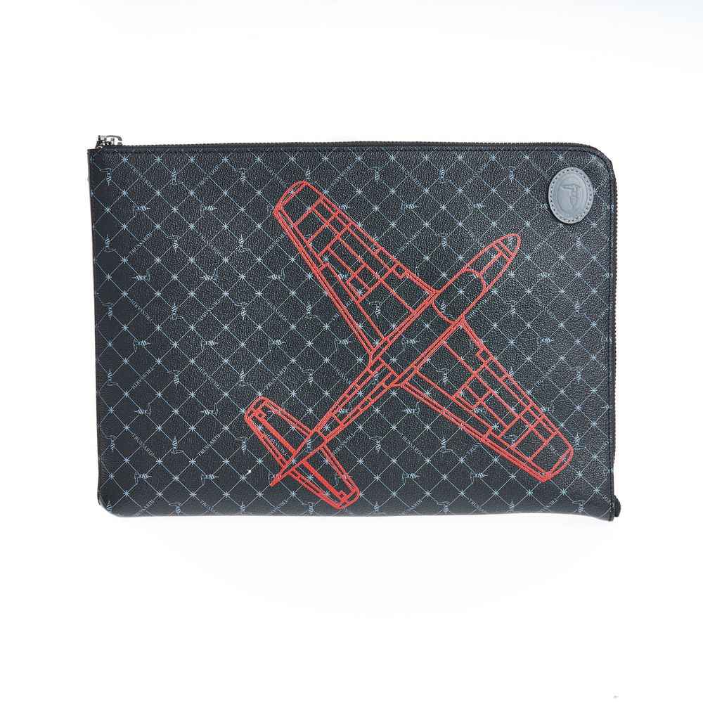 Trussardi Black Leather Clutch Bag