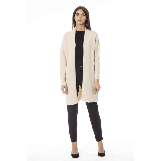 Alpha Studio White Alpaca Leather Cardigan