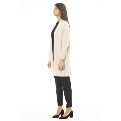 Alpha Studio White Alpaca Leather Cardigan
