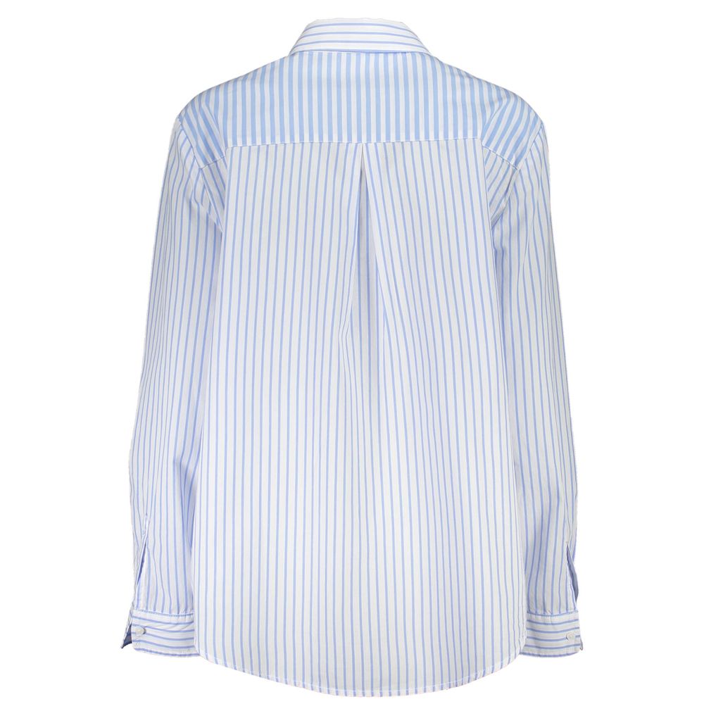 Desigual Blue Viscose Shirt Print Logo Long Sleeve