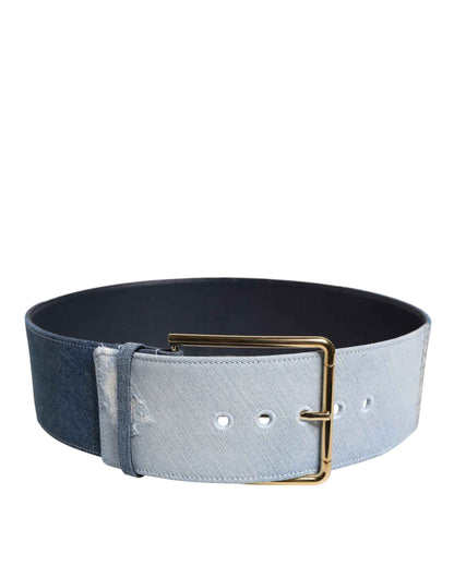 Dolce & Gabbana Riem Denim Blauw 8cm Gouden Gesp Luxe