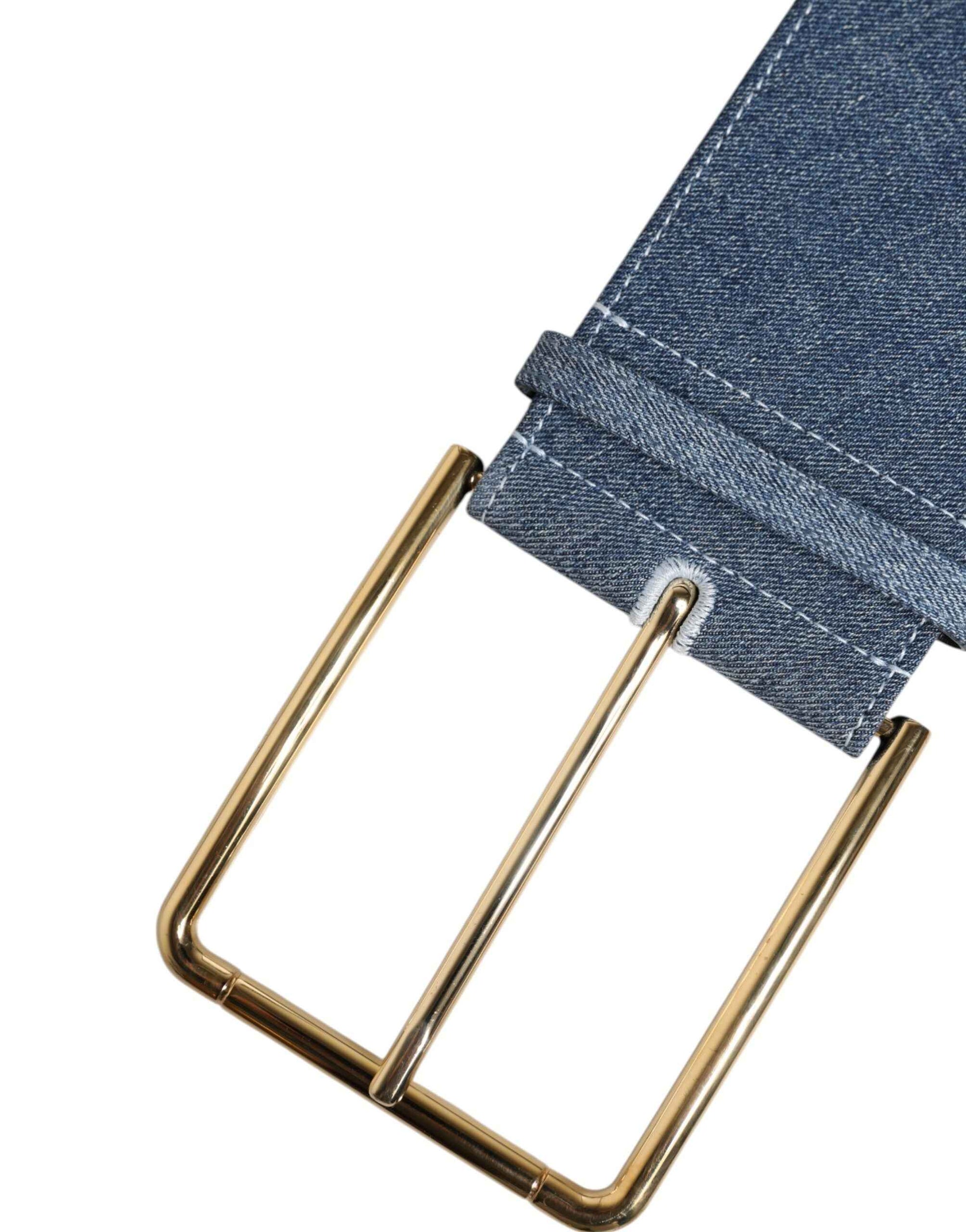 Dolce & Gabbana Riem Denim Blauw 8cm Gouden Gesp Luxe