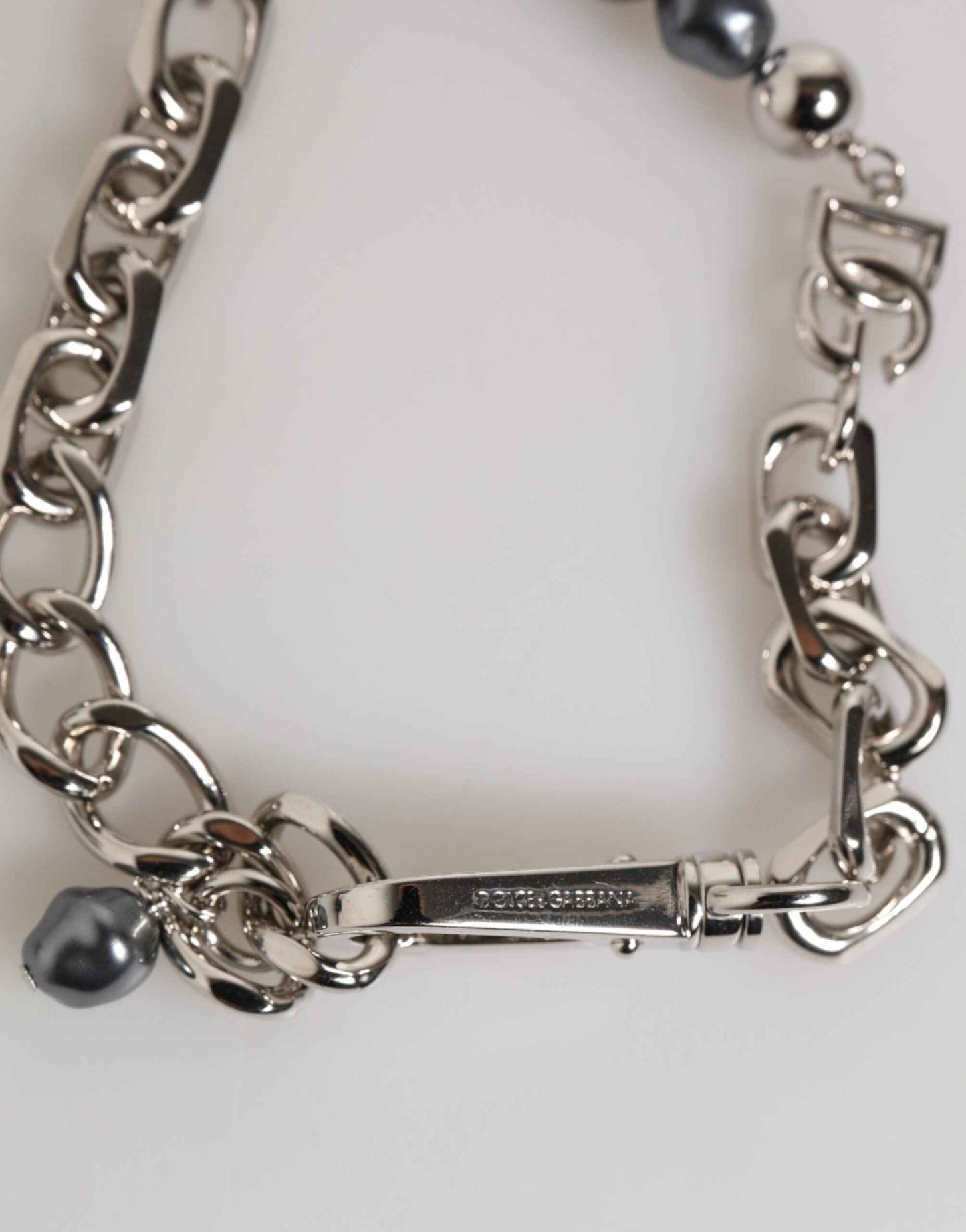 Dolce & Gabbana Logo Kettingarmband Zilvertone Grijze Parels