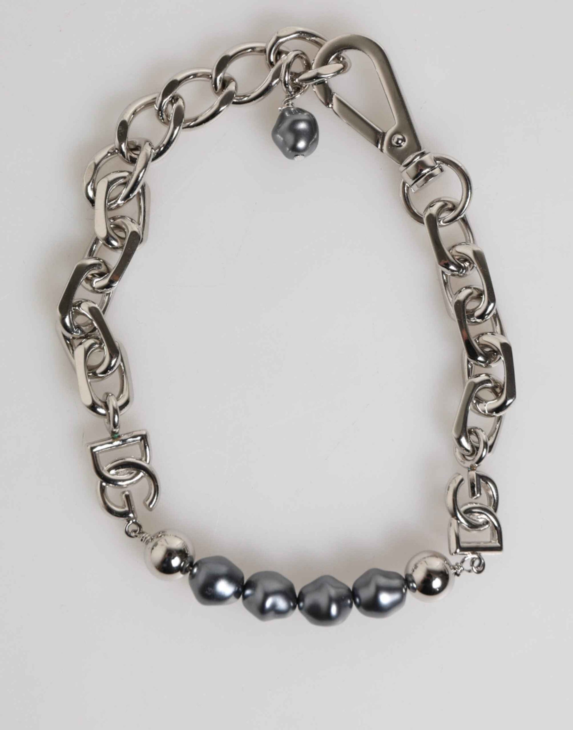 Dolce & Gabbana Logo Kettingarmband Zilvertone Grijze Parels