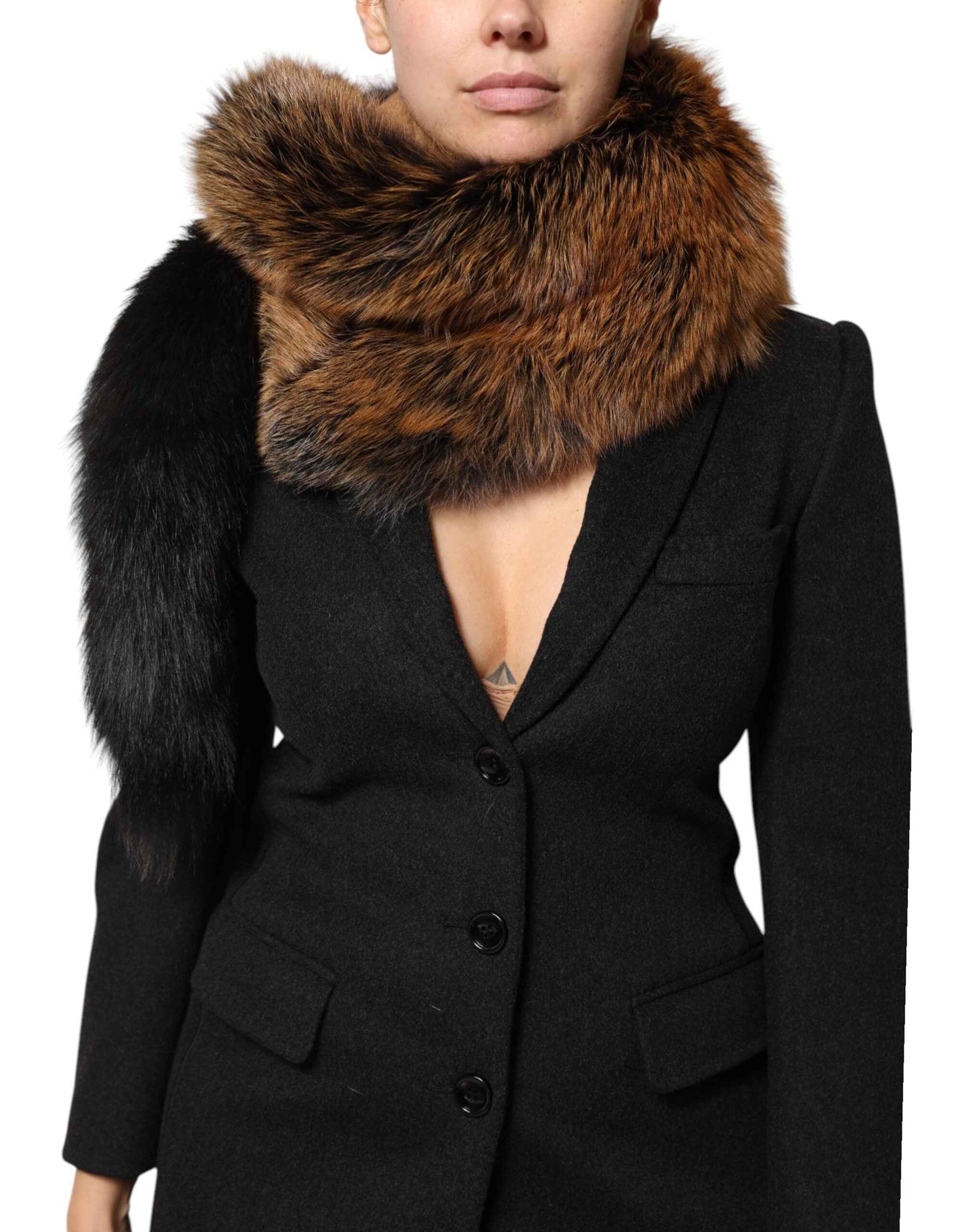 Dolce & Gabbana Vossenbont Kasjmier Sjaal Bruin Luxueus