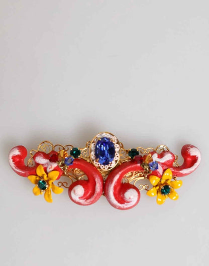 Dolce & Gabbana Multicolor Spring CARRETTO Gold Brass Crystal Hair Clip