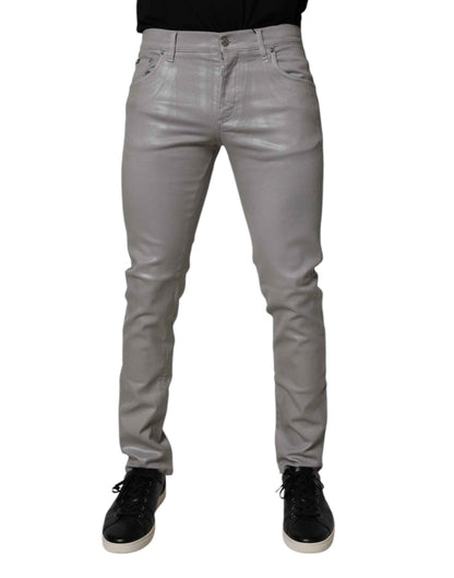 Dolce & Gabbana Gray Slim Fit Denim Cotton Metal Logo Jeans