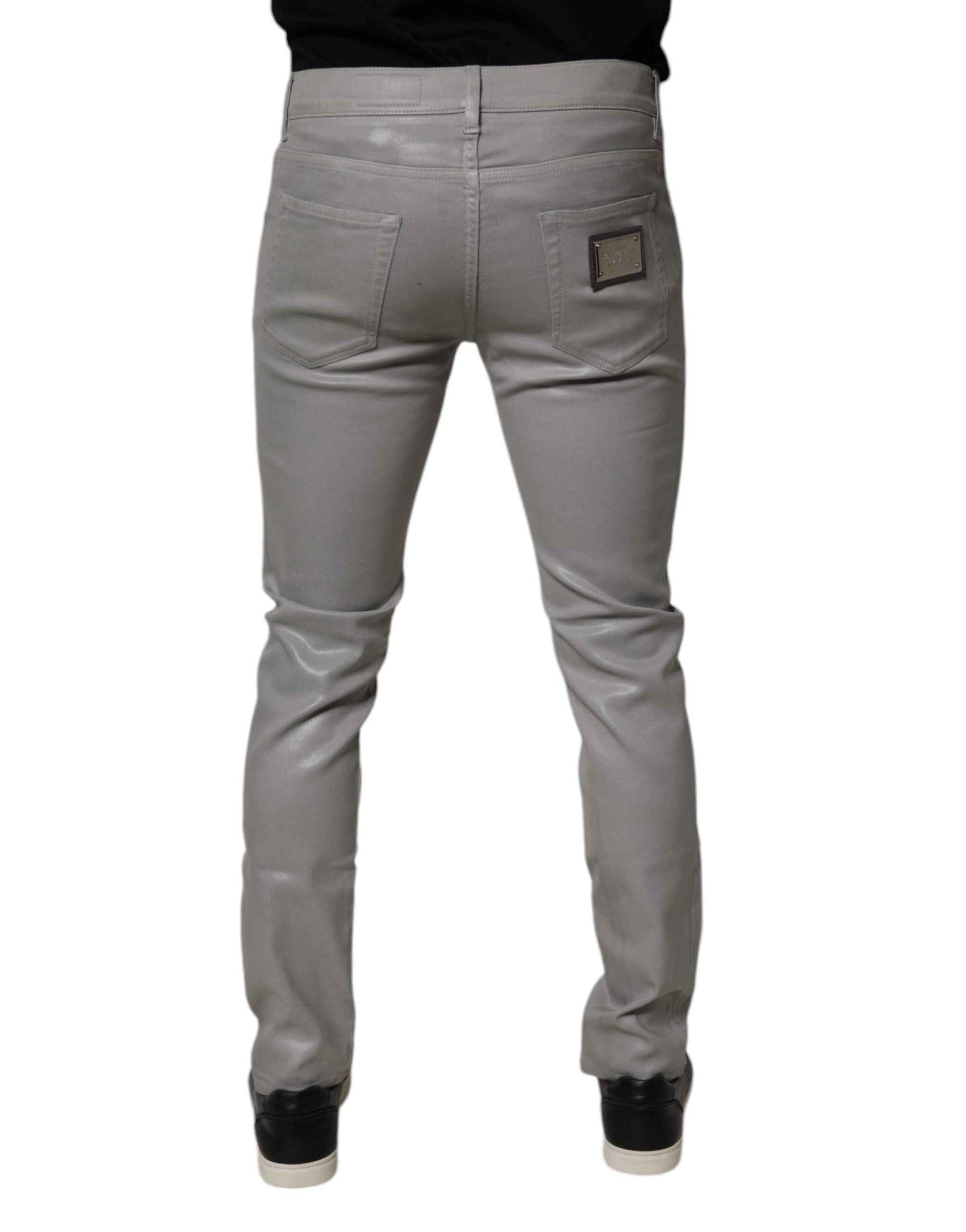 Dolce & Gabbana Gray Slim Fit Denim Cotton Metal Logo Jeans