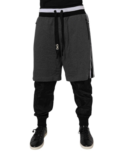 Dolce & Gabbana Black Gray Cotton Layered Sweatpants Pants