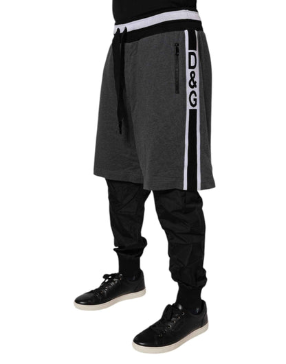 Dolce & Gabbana Black Gray Cotton Layered Sweatpants Pants