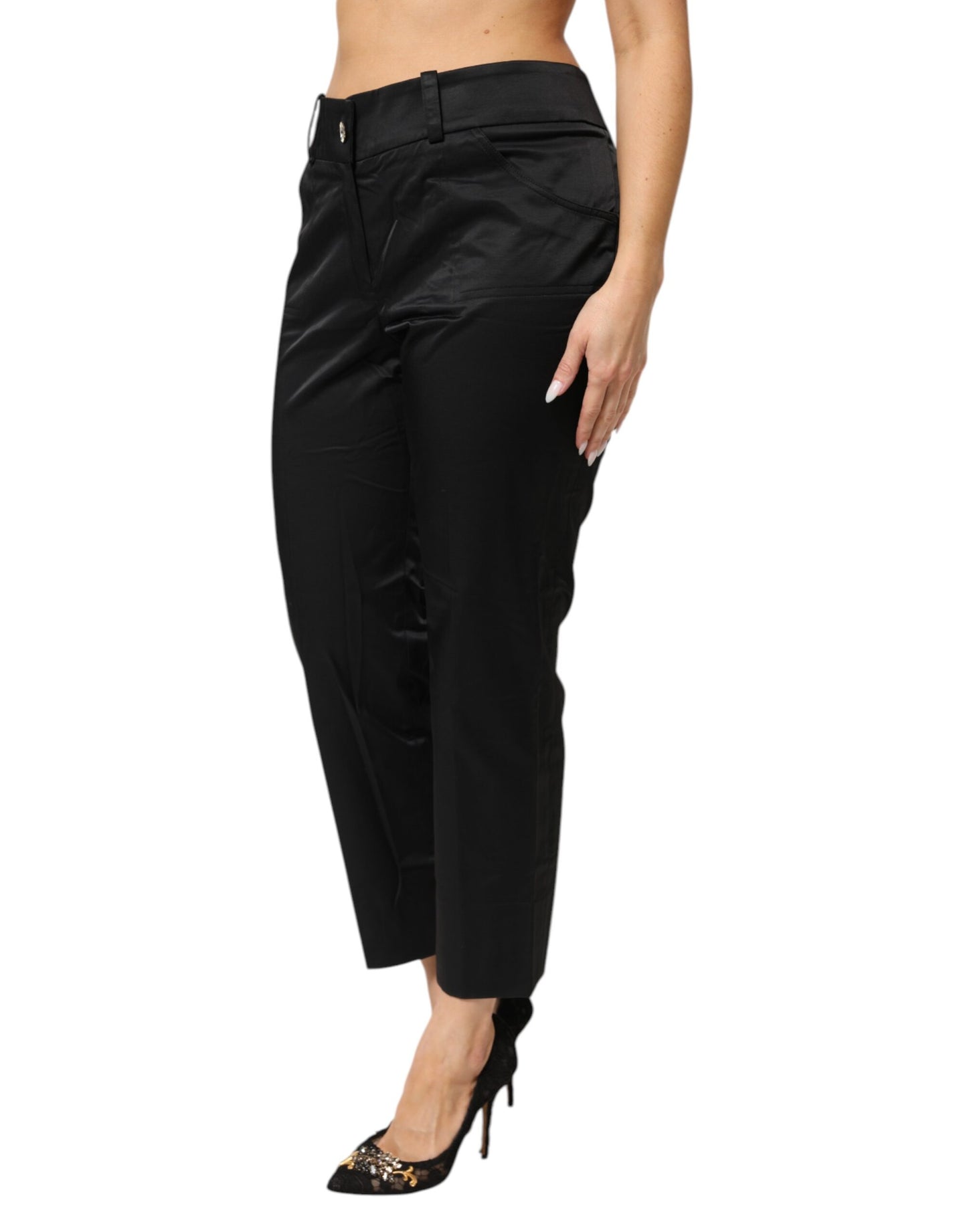 Bencivenga Cropped Katoenblend Broek Zwart Met Pasvorm