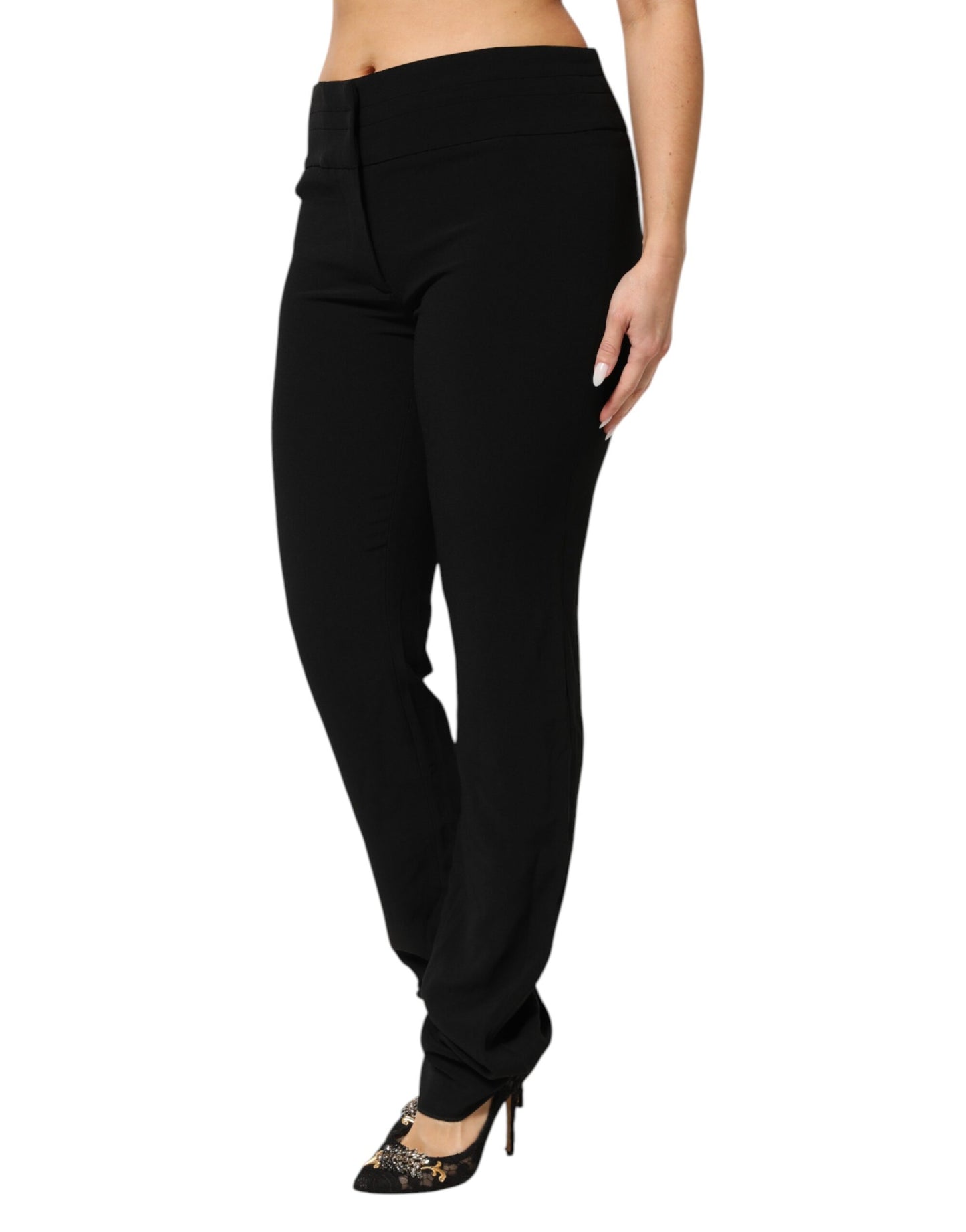 Exte Straight Leg Viscose Acetate Blend Broeken Zwart