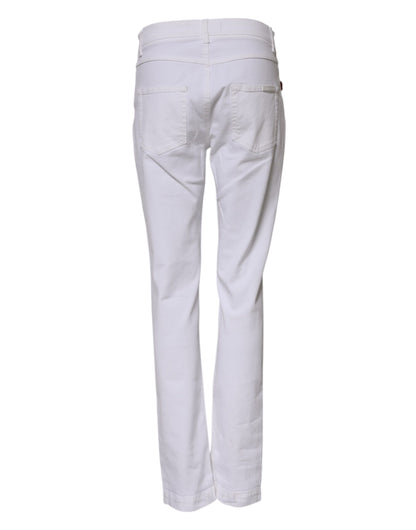 Dolce Gabbana Denim Jeans Met Witte Bloemen Sequin Sierlijk
