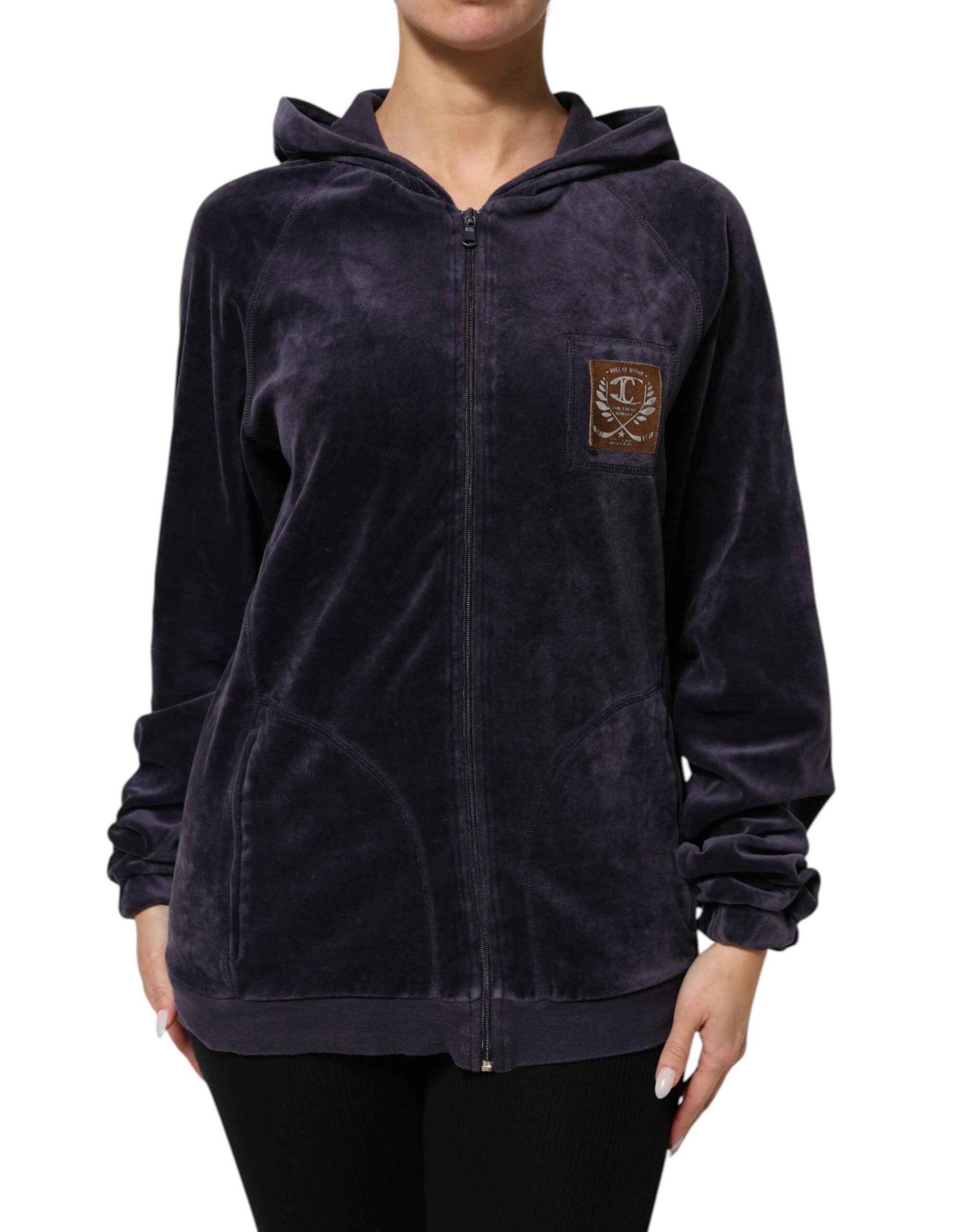 Just Cavalli Cavalli Class Paarse Fluwelen Hoodie Met Rits