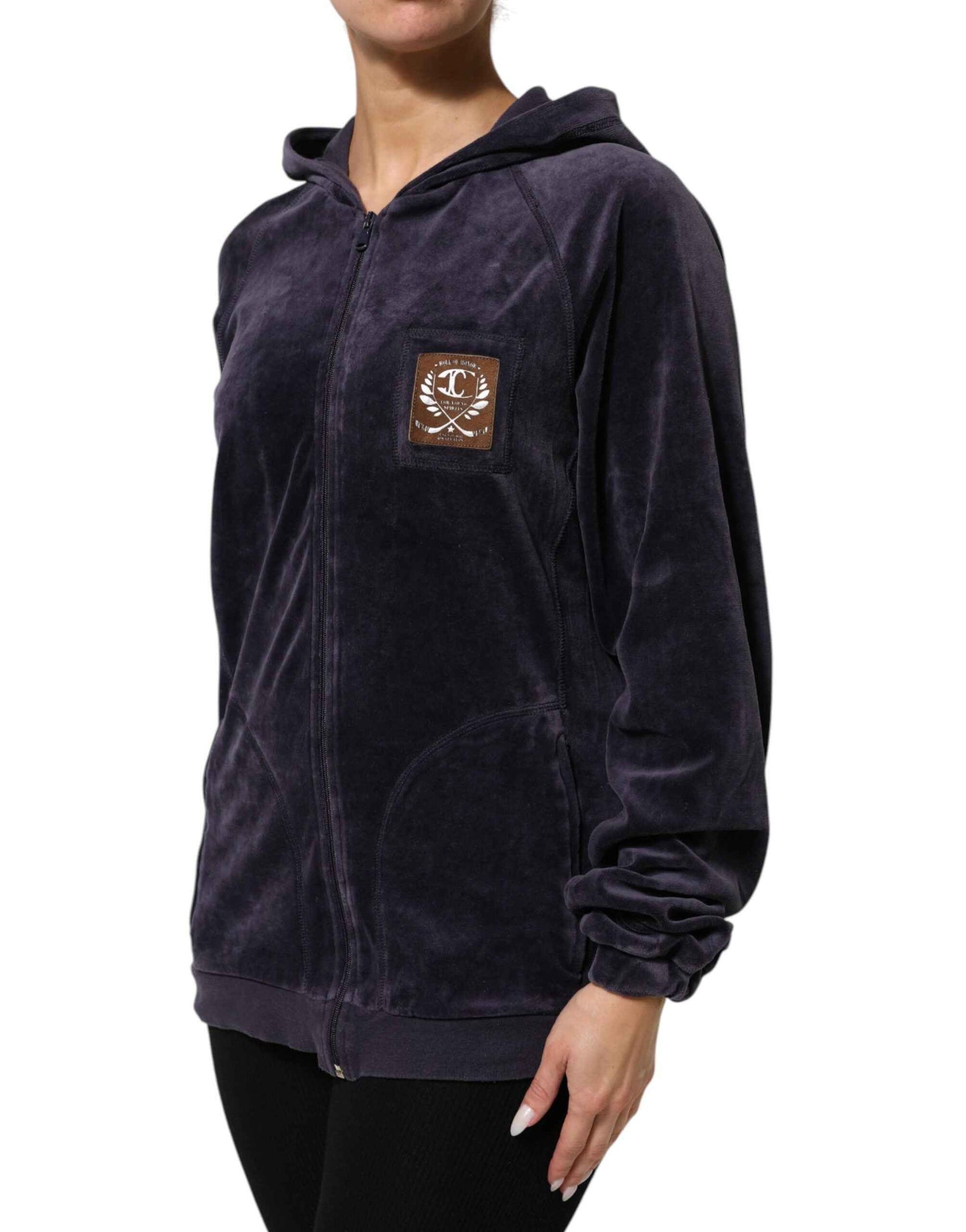 Just Cavalli Cavalli Class Paarse Fluwelen Hoodie Met Rits