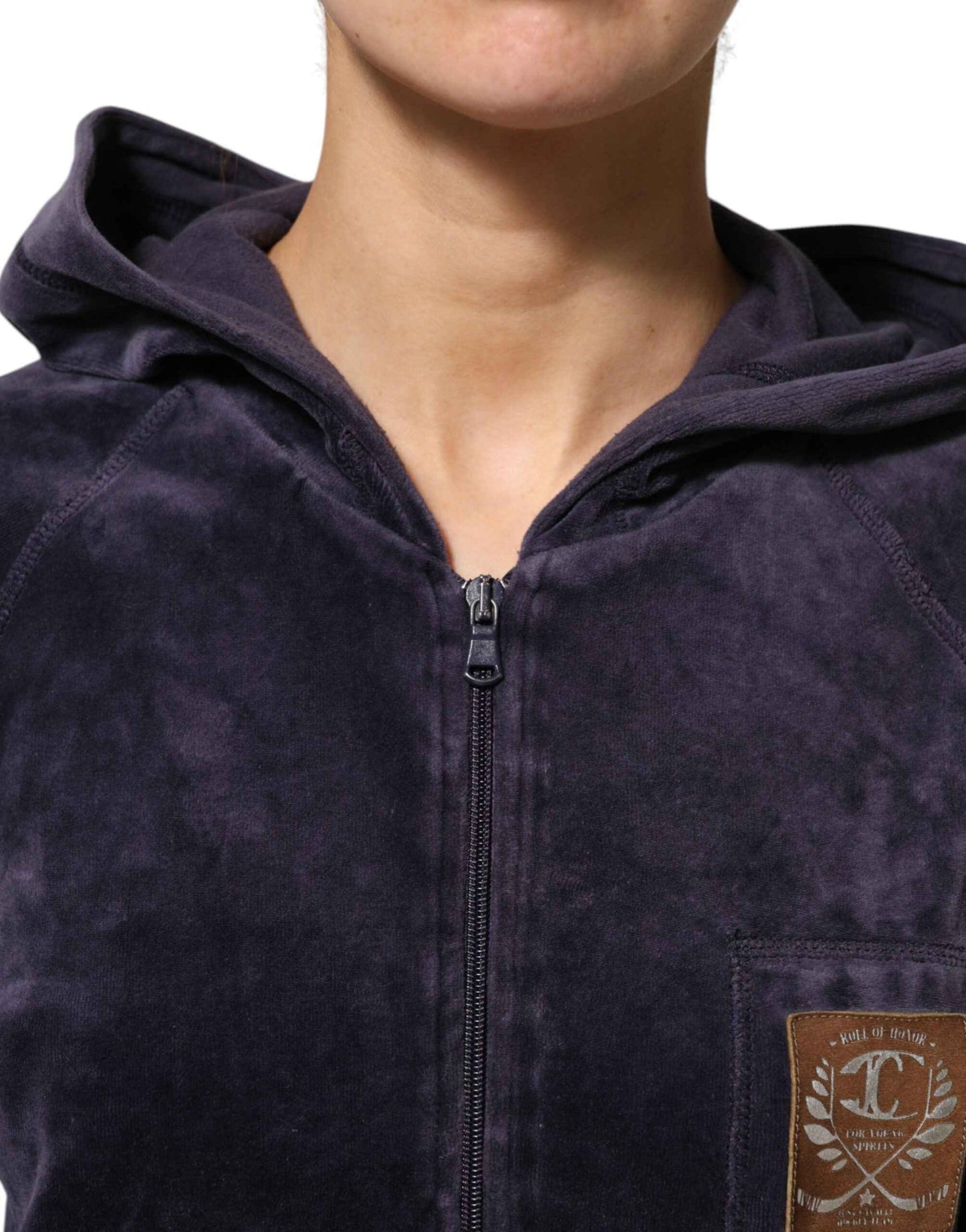 Just Cavalli Cavalli Class Paarse Fluwelen Hoodie Met Rits