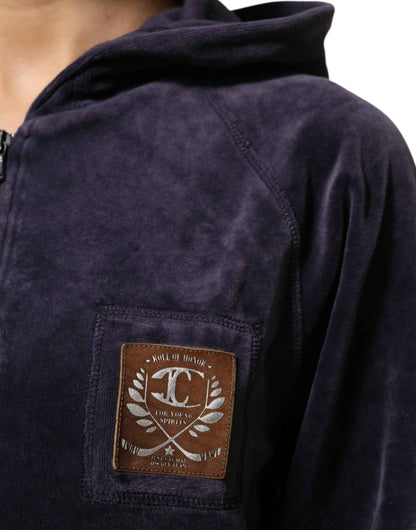 Just Cavalli Cavalli Class Paarse Fluwelen Hoodie Met Rits