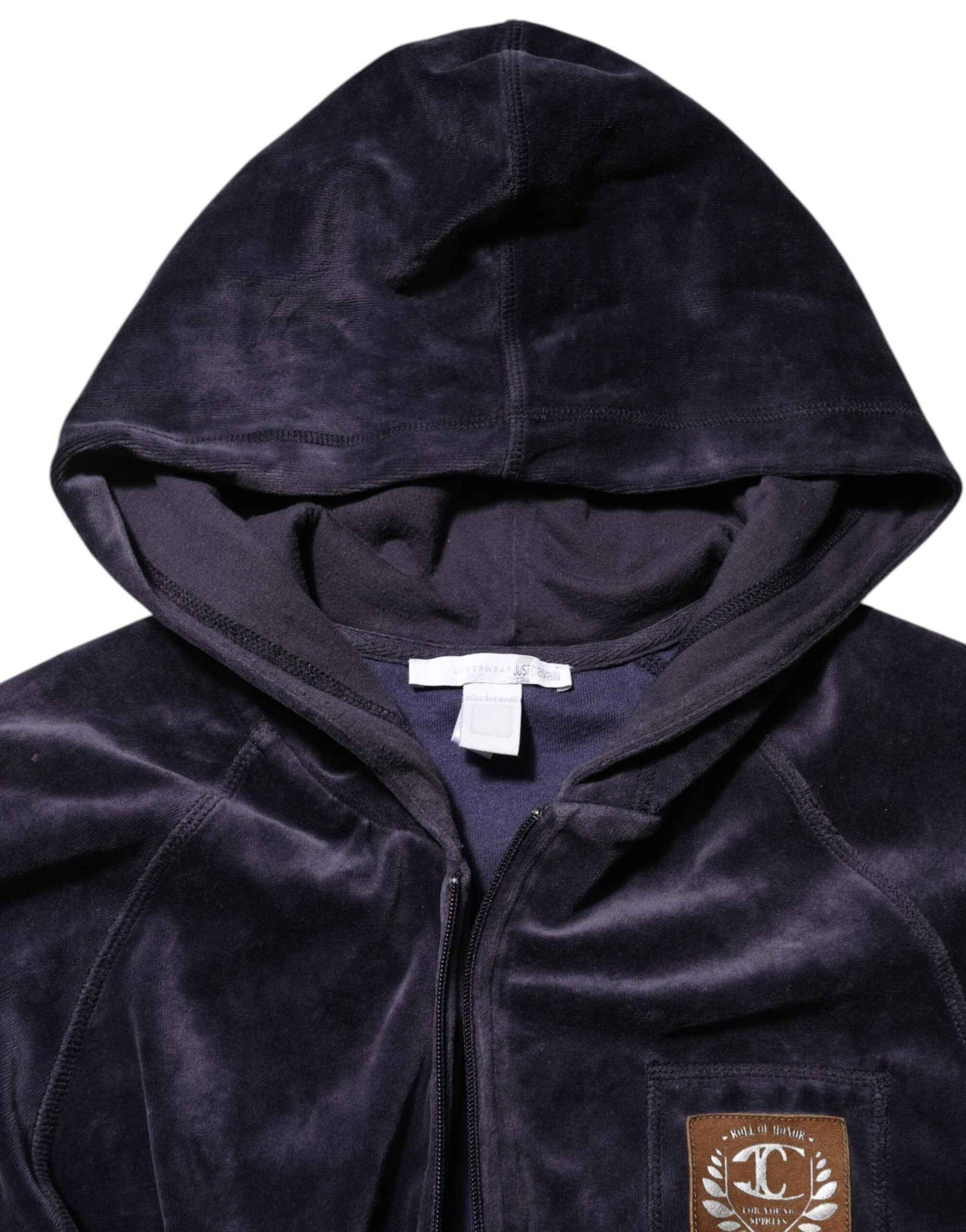 Just Cavalli Cavalli Class Paarse Fluwelen Hoodie Met Rits