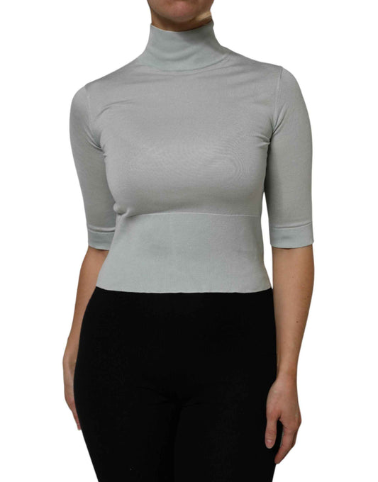 Dolce & Gabbana Gray Turtle Neck 3/4 Sleeves Pullover Top