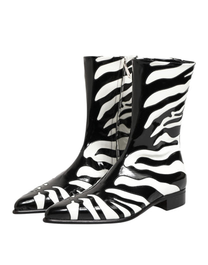 Dolce & Gabbana Zebra Leren Laarzen Zwart Wit Luxe