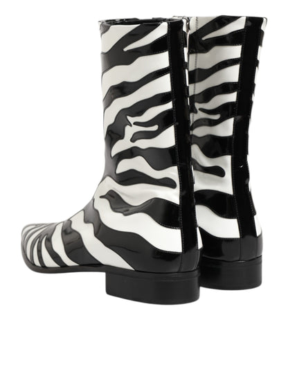 Dolce & Gabbana Zebra Leren Laarzen Zwart Wit Luxe