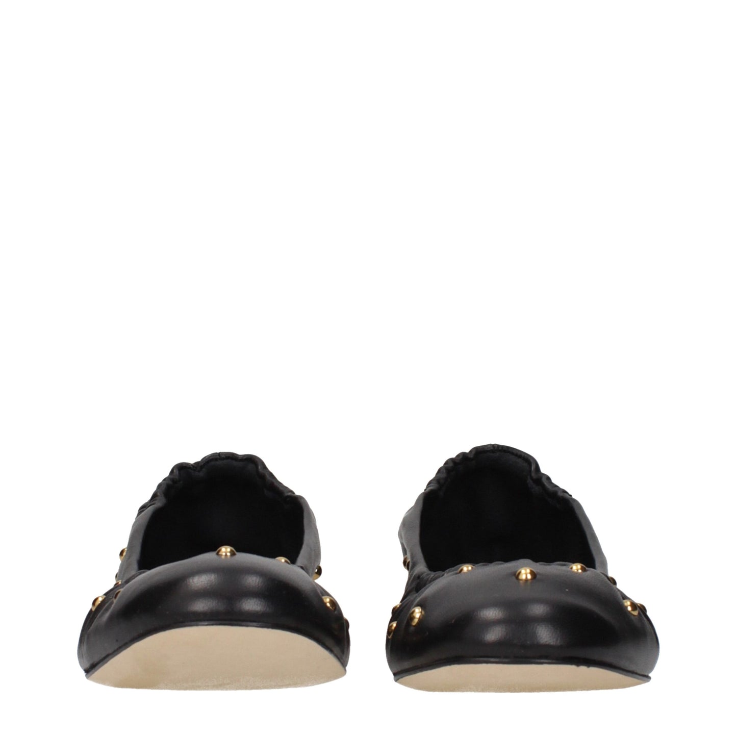 Chloé Black Leather Ballet Flats With Studded Detailing