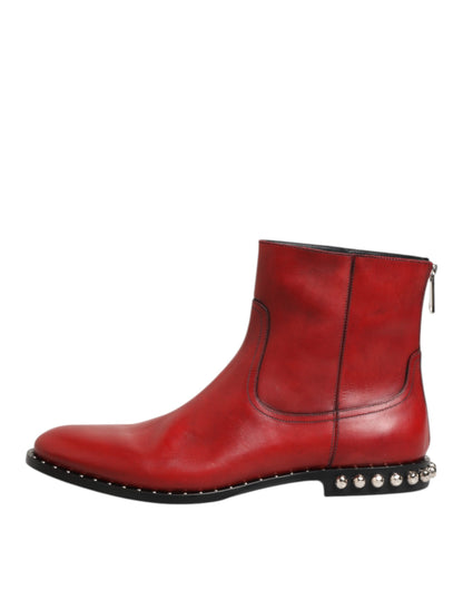 Dolce & Gabbana Rode Studded Chelsea Enkellaarzen Leer–Rood