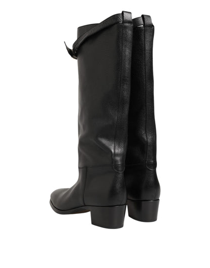 Dolce & Gabbana Over The Calf Boots Leer - Zwart Luxe