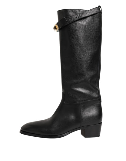 Dolce & Gabbana Over The Calf Boots Leer - Zwart Luxe
