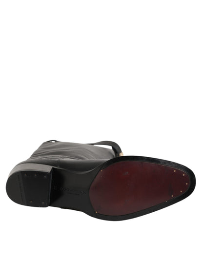 Dolce & Gabbana Over The Calf Boots Leer - Zwart Luxe