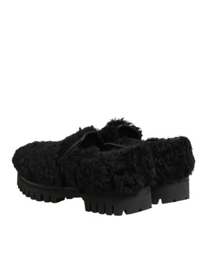 Dolce & Gabbana Dress Slippers Leer Bont Heren – Zwart